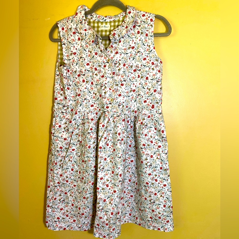 Olive Juice floral dress with gingham lining